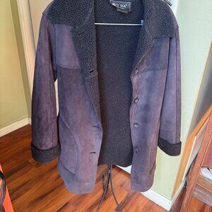 FU DA NEW YORK COLLARD BLACK JACKET FAUX SUEDE FIVE BUTTON JACKET SMALL